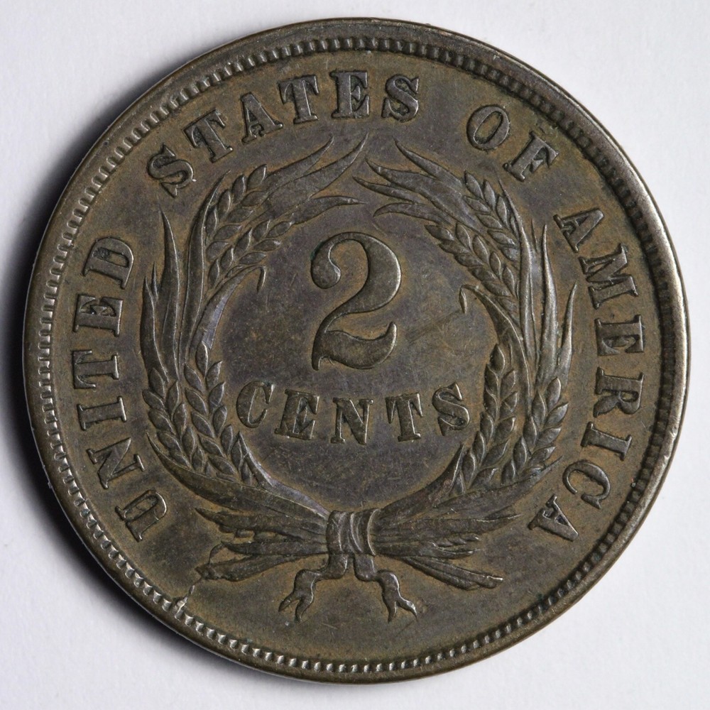 1864 Two Cent Piece AU DIES ROTATED 180 E172 WZHK