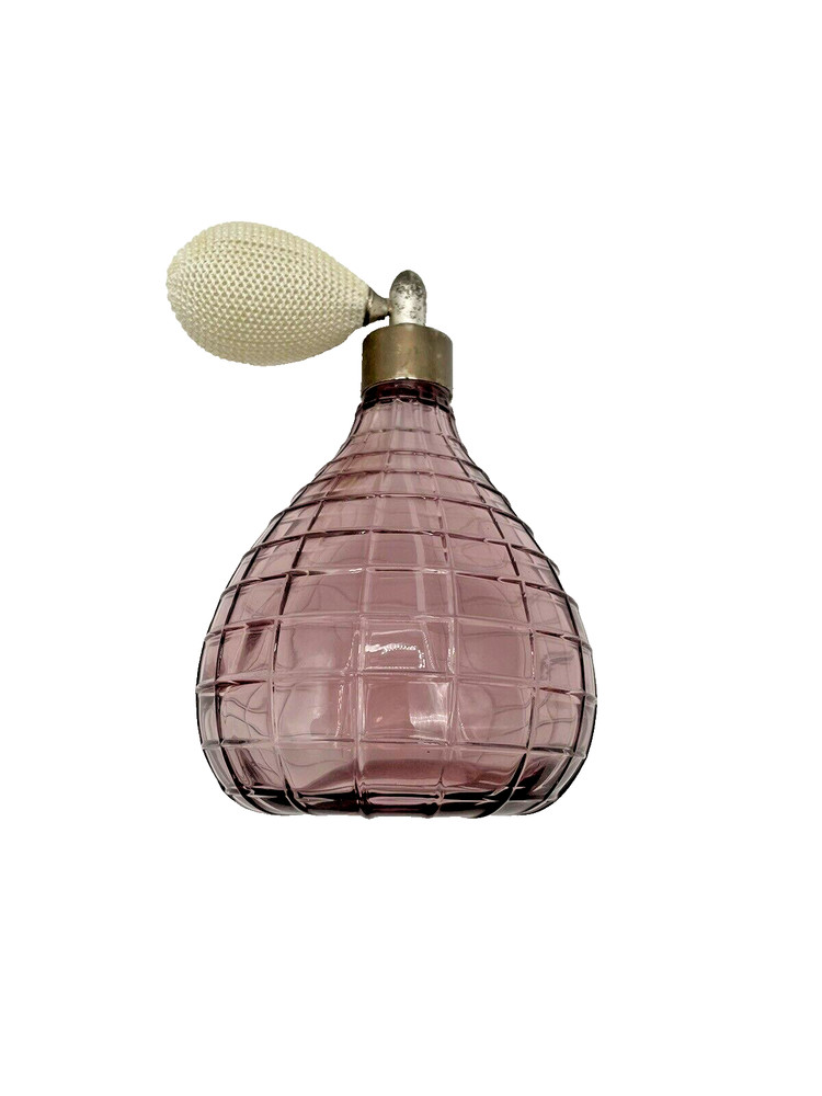 Vintage Hand Crafted Lavender Bulb Grid 5" Glass Perfume Atomizer