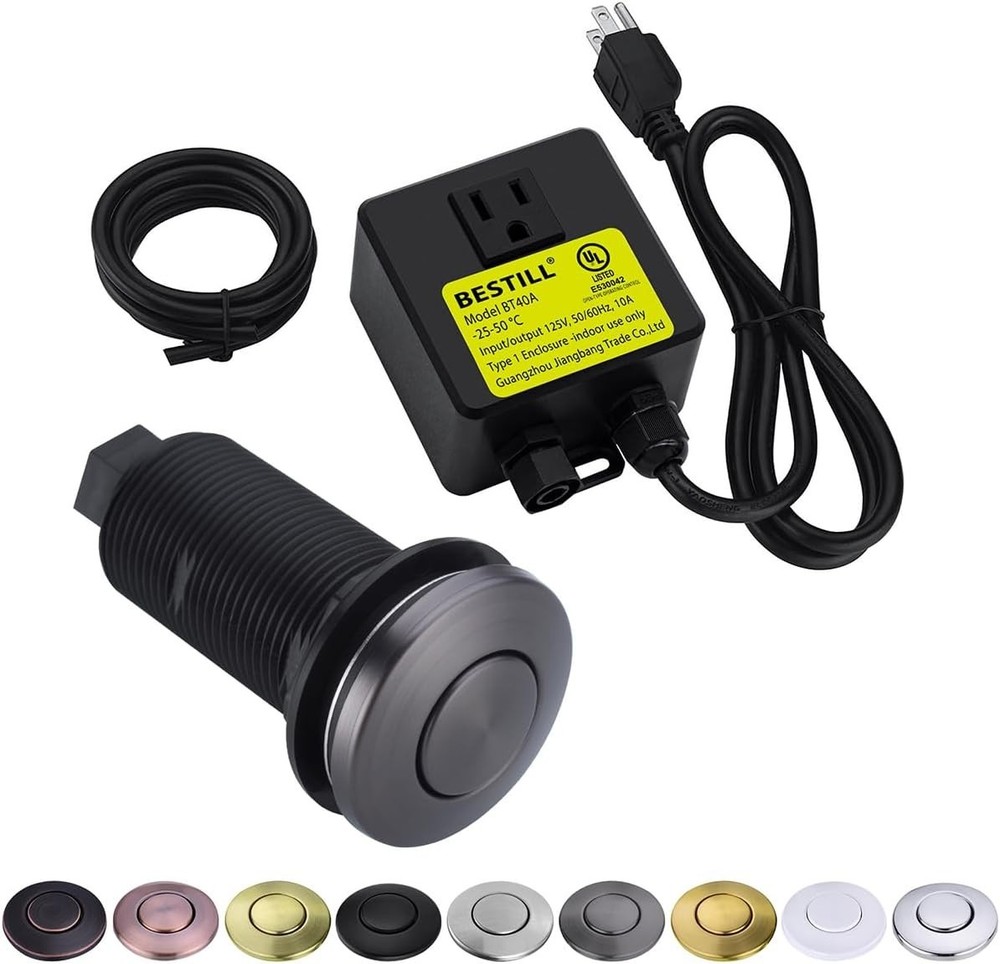 Complete Listed Garbage Disposal Air Switch Kit - 3.6" Brass Button Included
