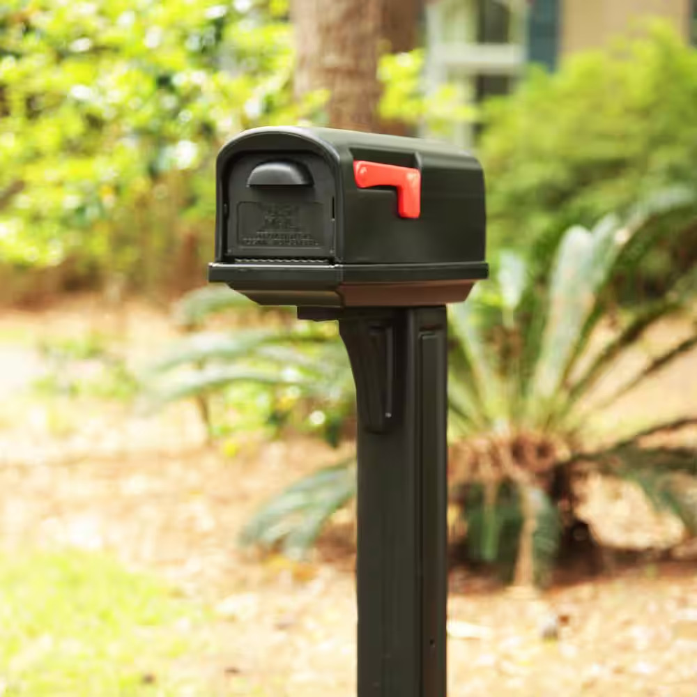 Classic Black, Medium, Plastic, All-In-One Mailbox and Post Combo