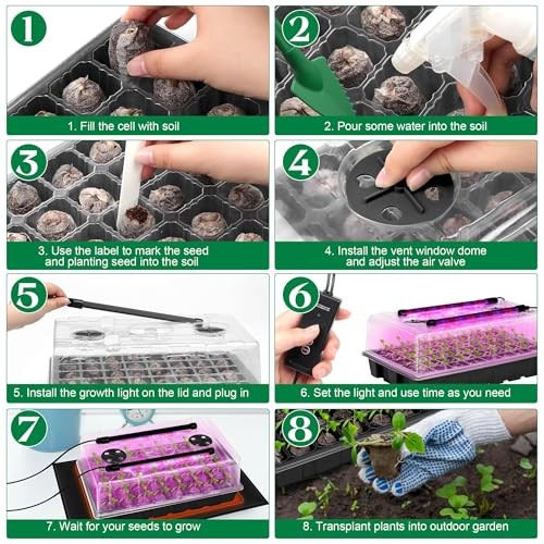 Set Seed Starter Kit 40-Cell Seed Starter Tray with Grow Light Full 2 Black