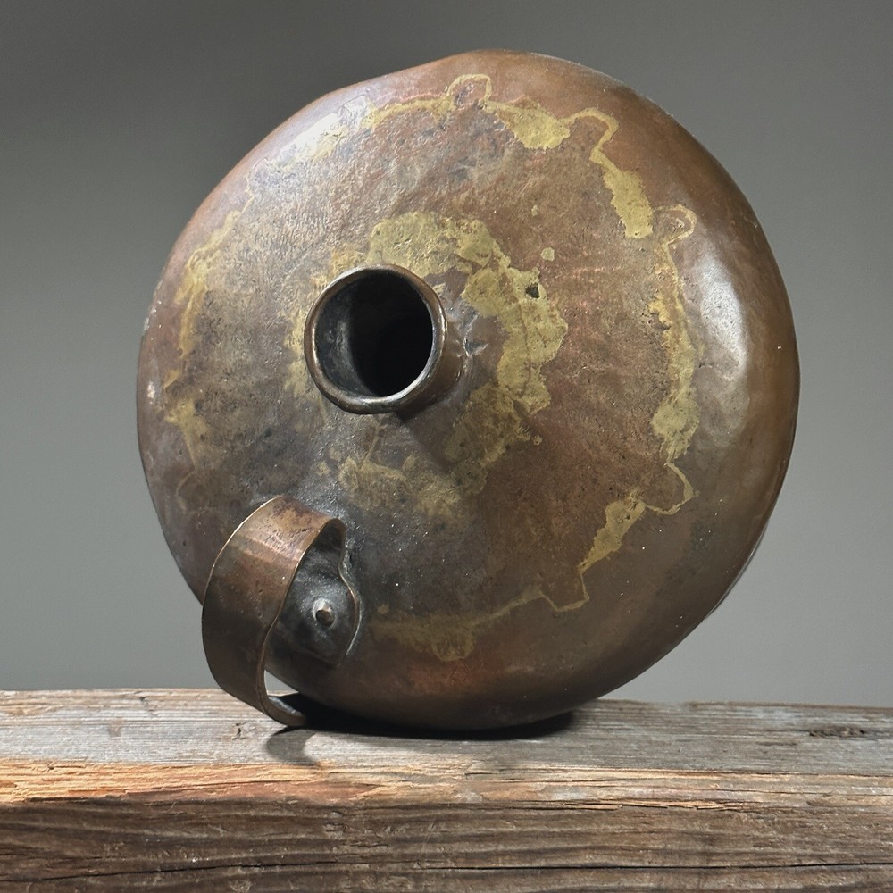 Antique Primitive Hammered Patinated Copper Handled Jug