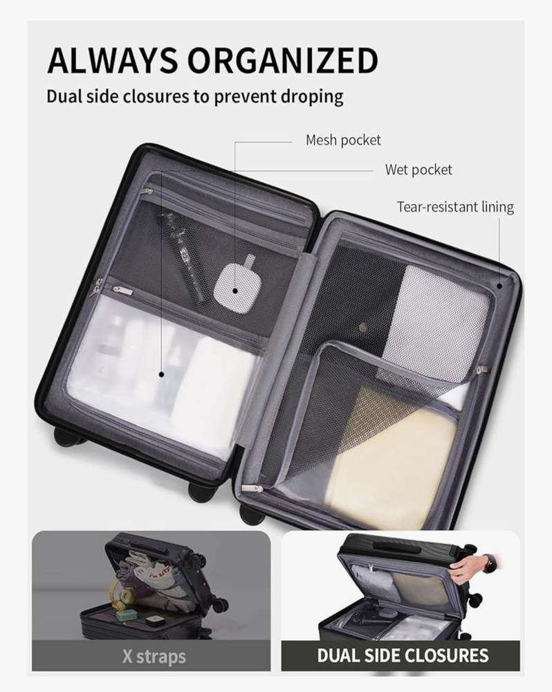 Ecohub Green Polycarbonate Spinner Suitcase 82L Expandable TSA Lock