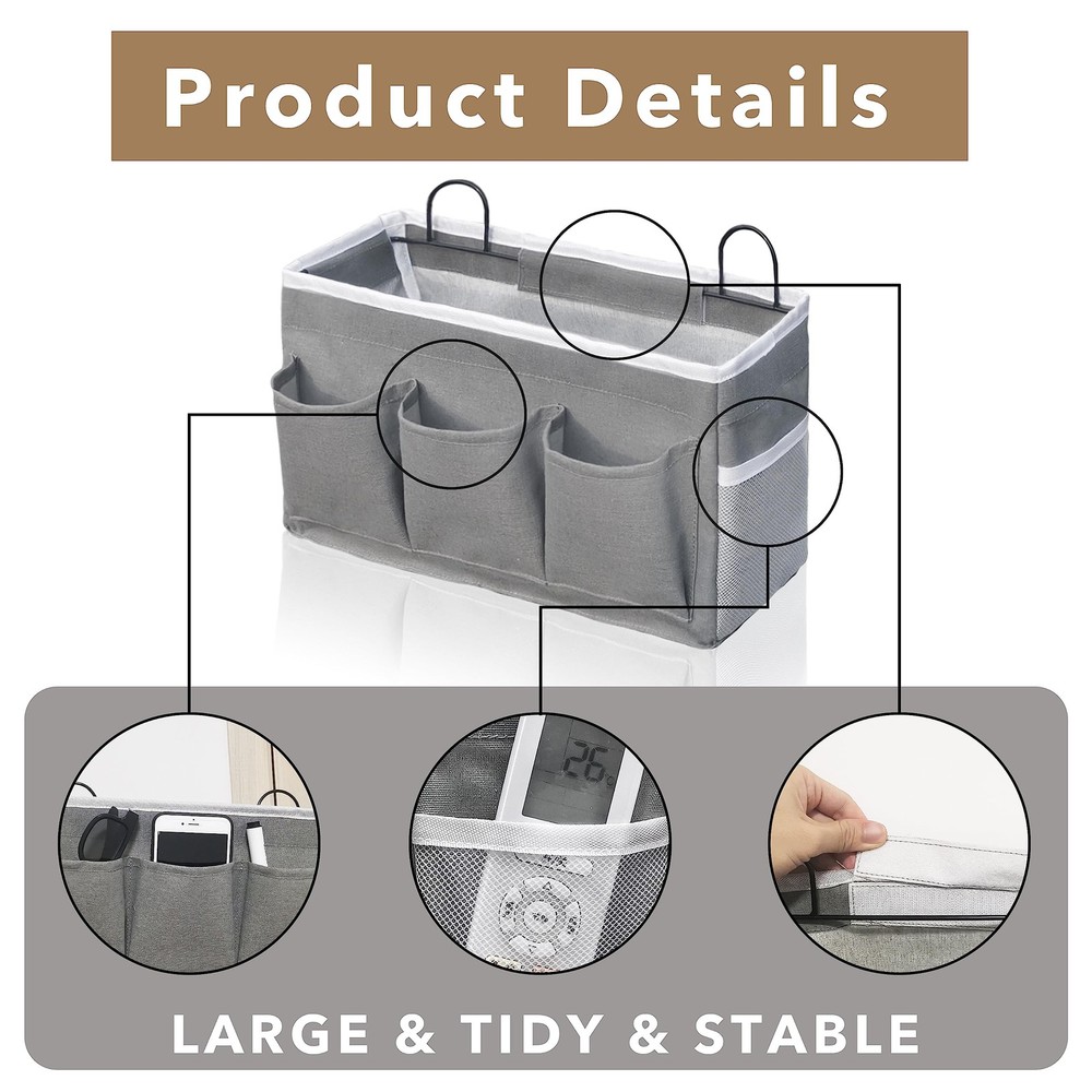 Wall Hanging Organizer Bag, 2-Pack Linen Storage Baskets with Pockets, WallHa...