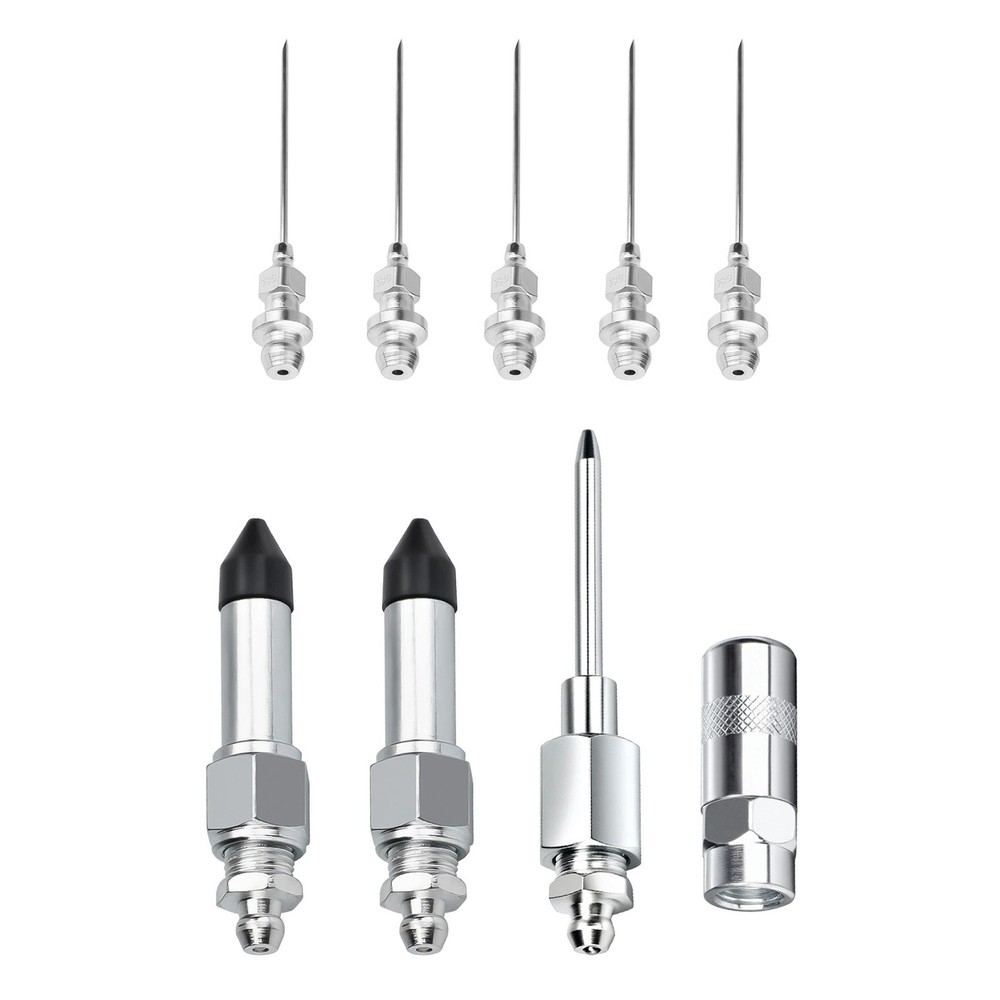 Complete Grease Injector Needle Nozzle Kit with Rubber Adapter Tool 9Pcs Set