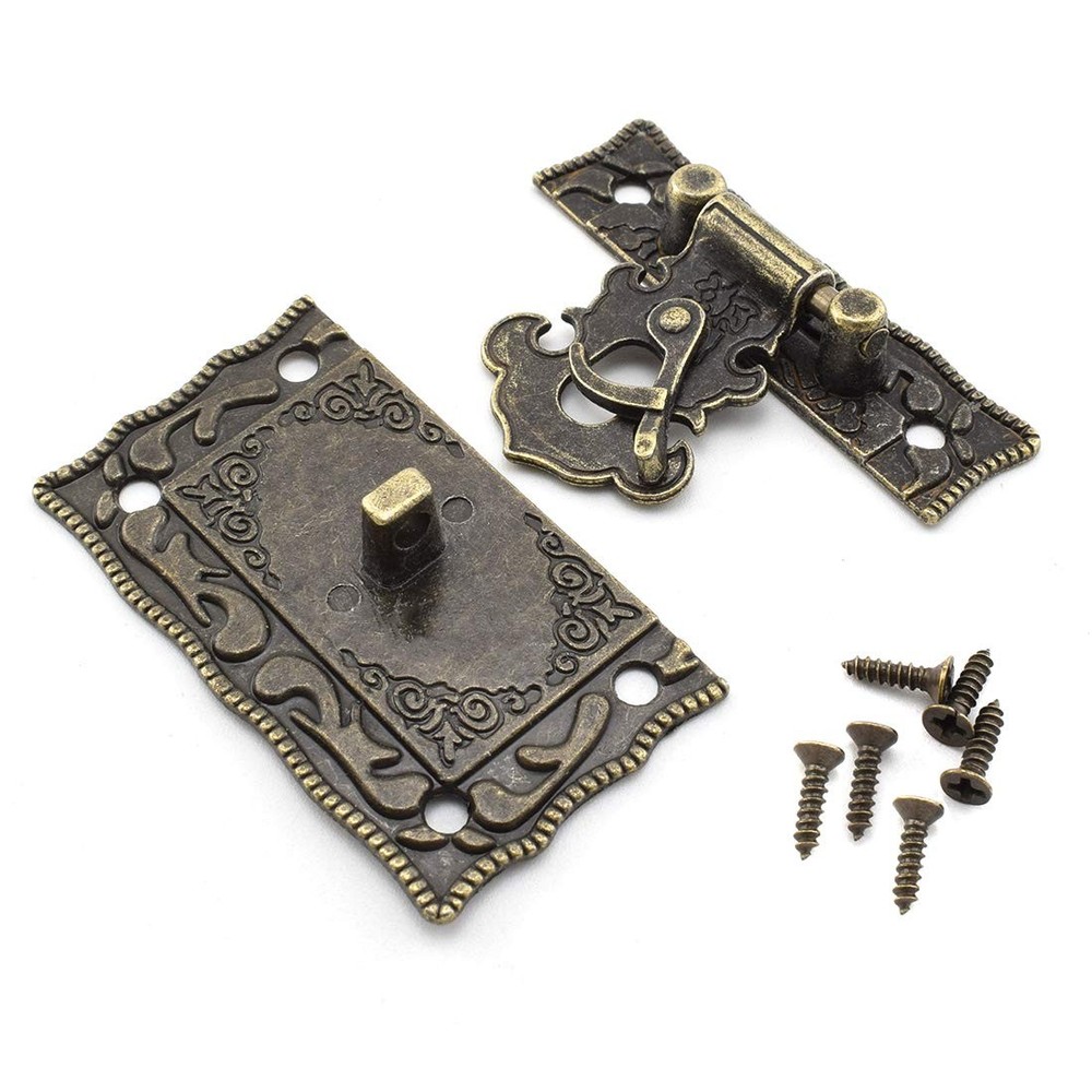 SDTC Tech Antique Bronze Rectangle Right Hook Hasp Latch and Engraved
