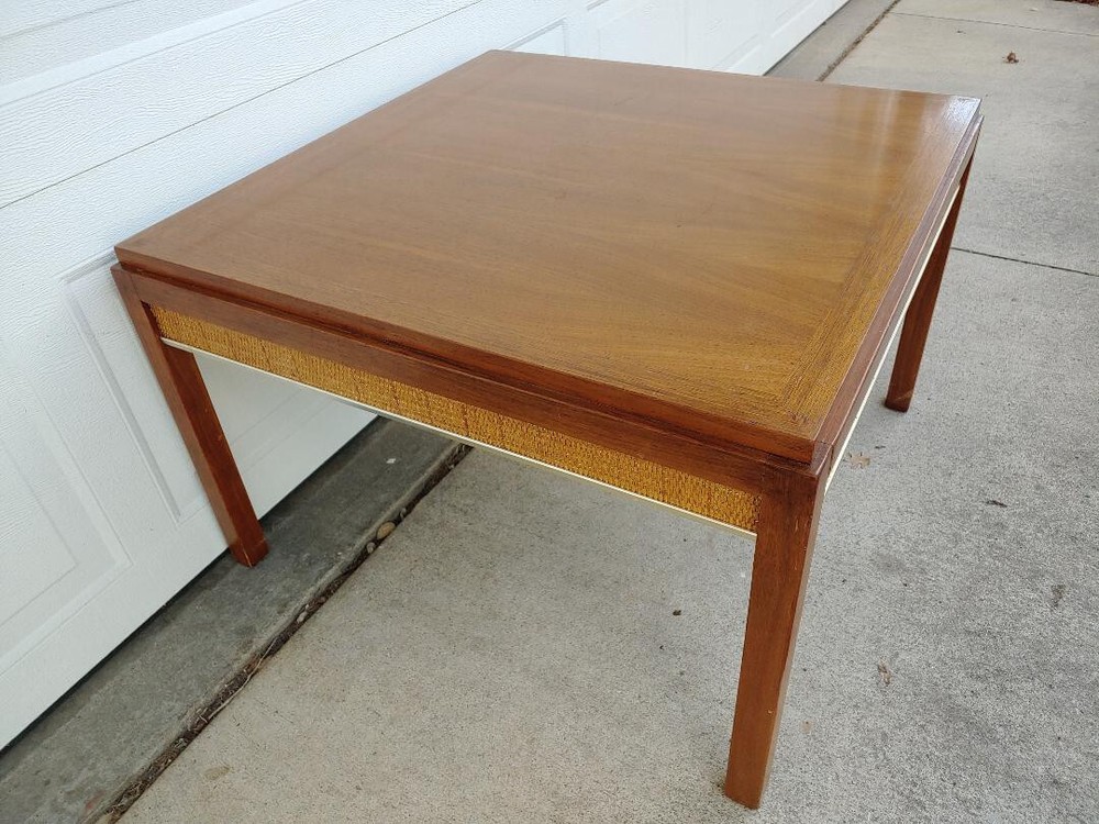 GREAT MID CENTURY MODERN WALNUT & CANE COFFEE TABLE, PAUL MCCOBB?