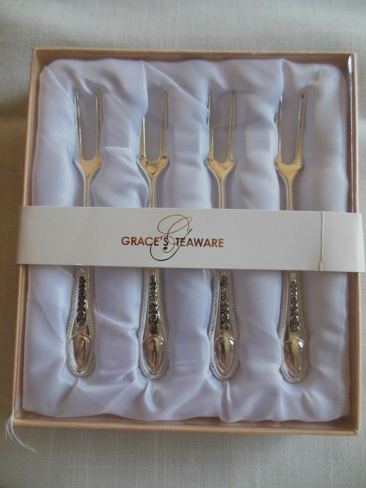 GRACE'S  TEAWARE ** {  CHEESE  Forks  /  Silver Plated }  ** Free  Shipping