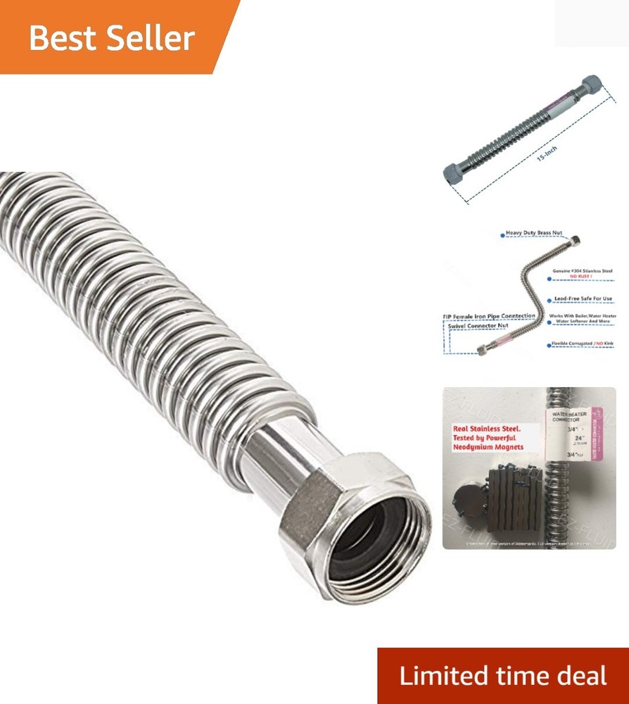 Reliable 15-Inch Stainless Steel Water Supply Connector - FIP Threaded Design