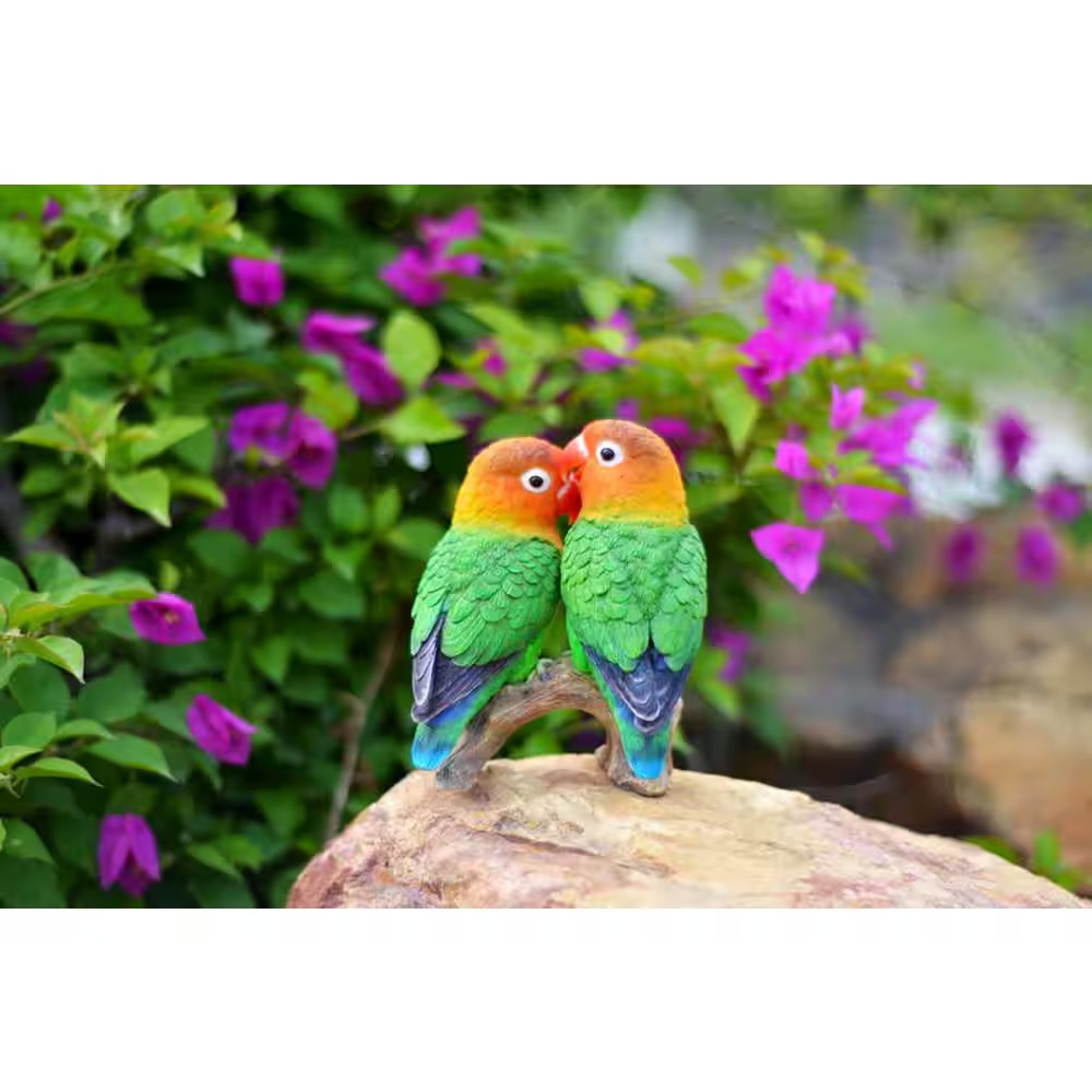 Lovebird Parrots on Branch Statue
