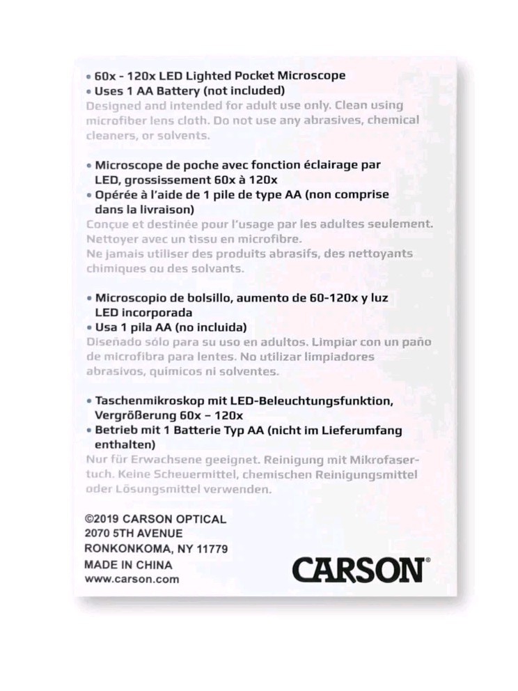 Carson MicroBrite Plus 60x-120x LED Lighted Pocket Microscope