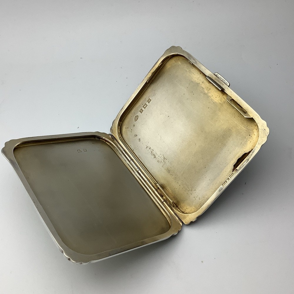 Solid Silver Guilloche Enamel Cigarette Case Hallmarked Birmingham 1950 Adie 89g