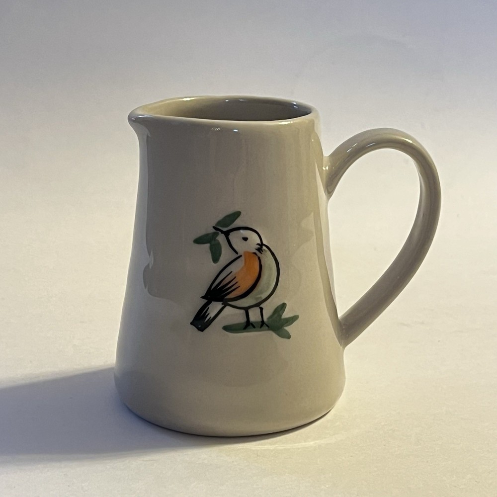 Stoneware Mini Creamer Pitcher 3" Bird Design Microwave Dishwasher Safe 6 oz