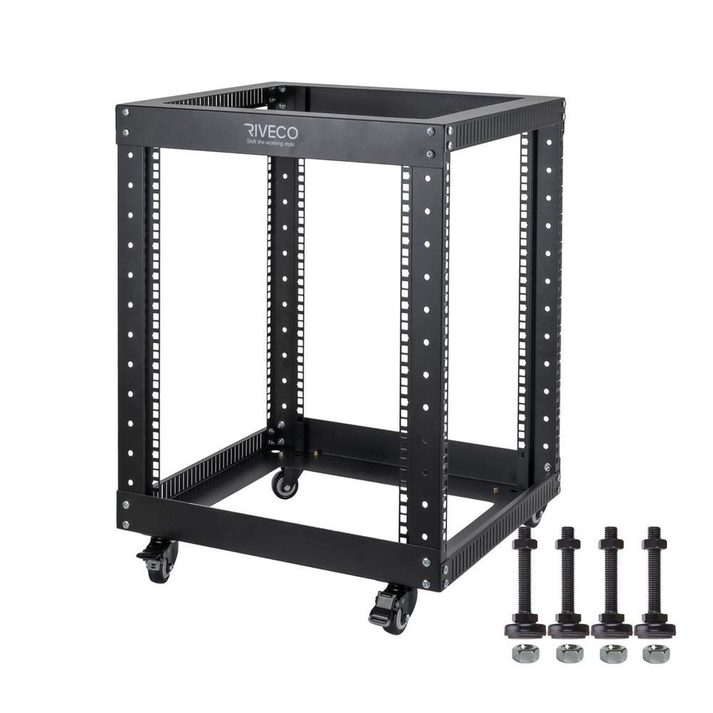 12U Server Rack Open Frame with Casters-RIVECO 4 Post Quick Assembly 19-inch,...