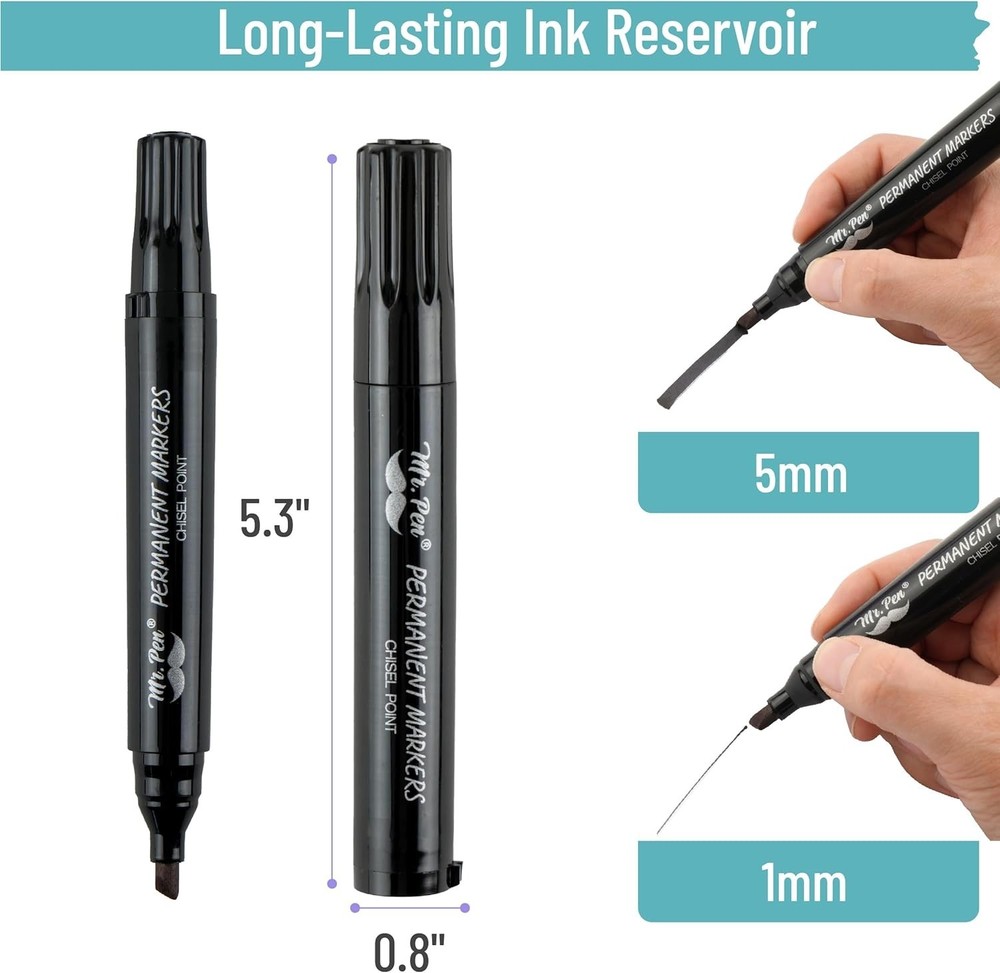 Black Permanent Markers, 8 Pack, Thick Markers, Chisel Tip Permanent Marker C...