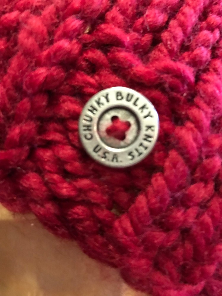 Chunky Hand Knit Unisex Cranberry Red Pixie Style Hat