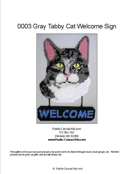 Grey Tabby Cat  Welcome Sign- Plastic Canvas Pattern or Kit