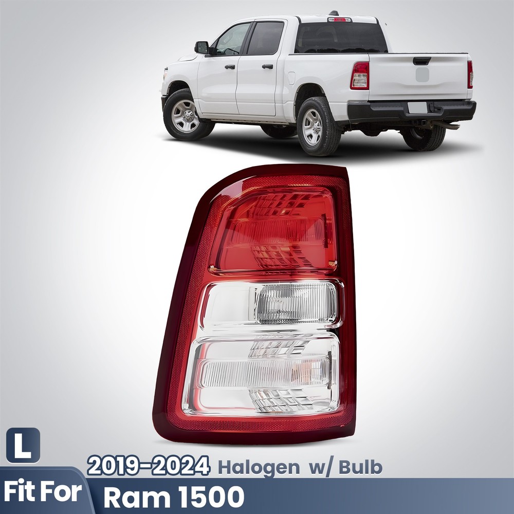 For 2019-2024 Ram 1500 Halogen Tail Light Chrome Bezel w/ Bulb Driver Left Side