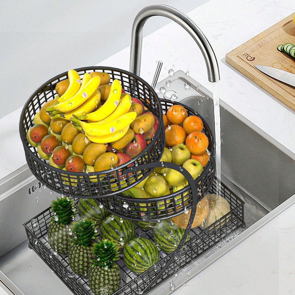 3 Tier Round Metal Storage Rack, No Assembly Required, Multi-Tier Kitchen