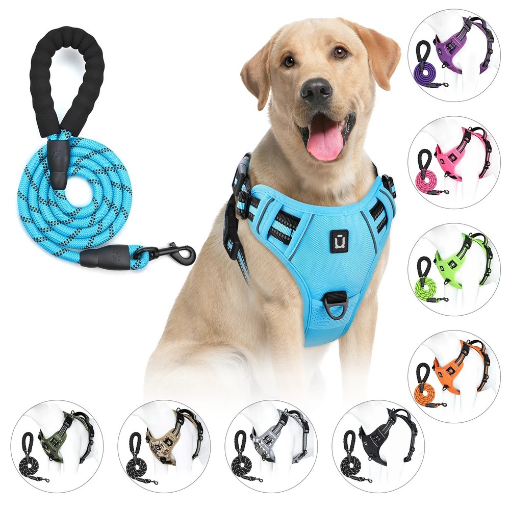 No Pull Dog Harness & Leash Set – Adjustable, Reflective, Soft Padded Comfort