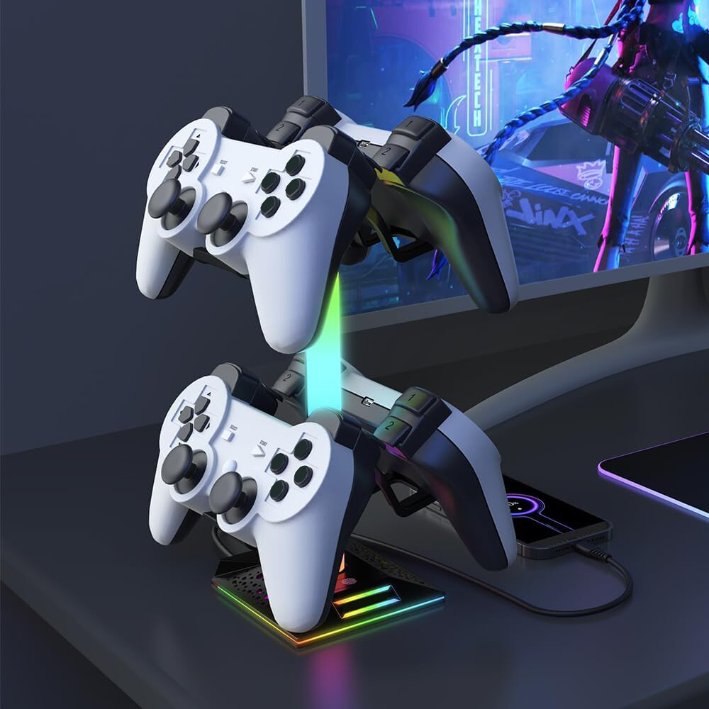 RGB Gaming Controller Holder, Headphone Stand With 2 USB Charging and 1 Type-C