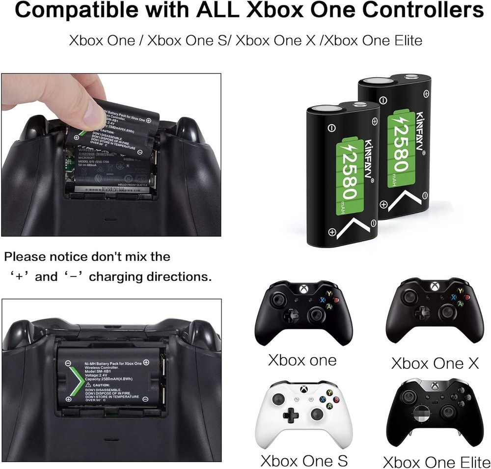 Xbox One Battery Pack 4 x 2580mAh Rechargeable Controller Battery System