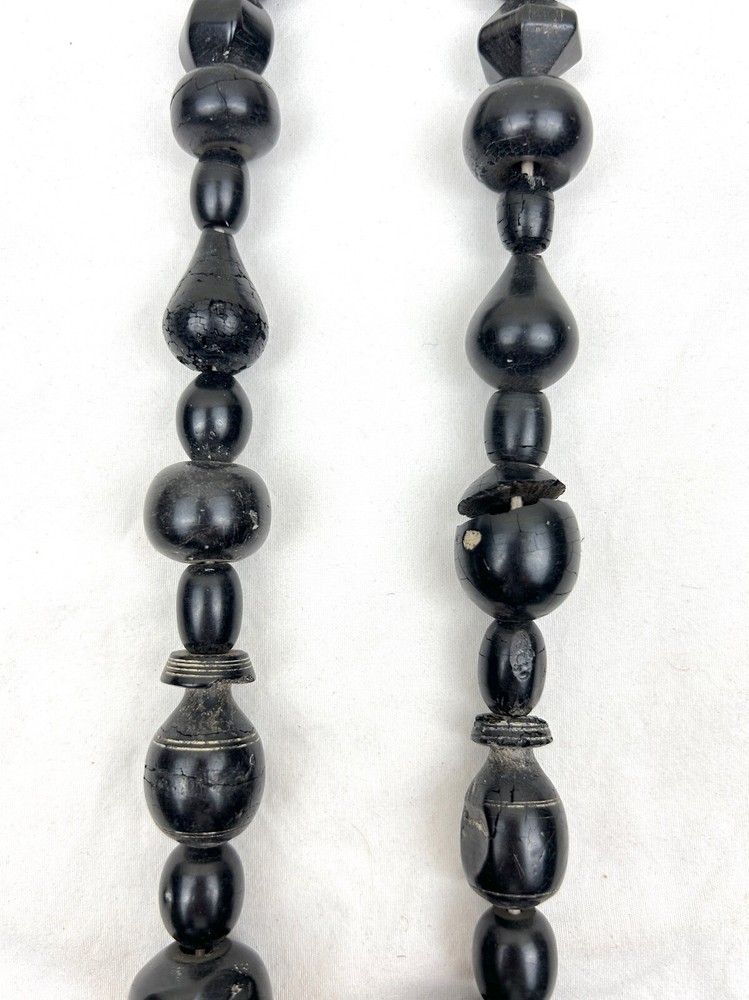 Ancient Bactrian Black Banded Agate and Jet Bead Necklace