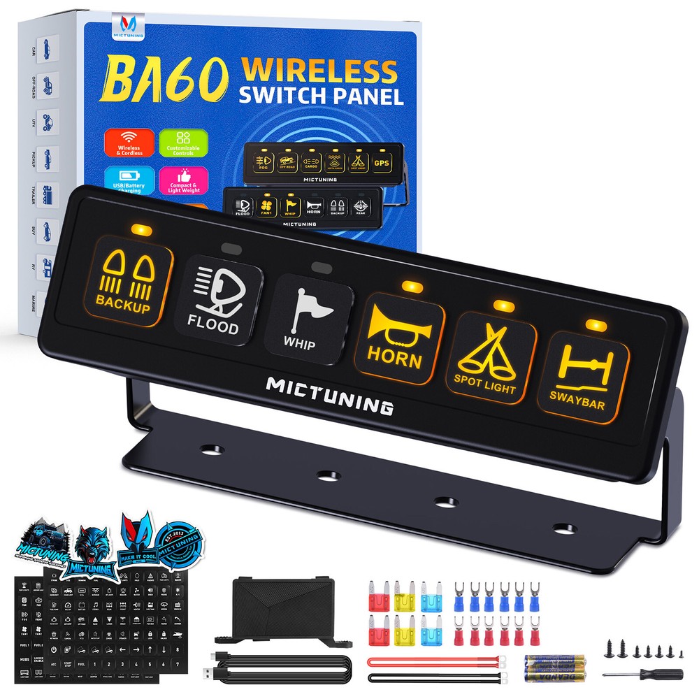 Wireless 6 Gang Switch Panel Led Light Bar Switch Panel Led Flash Toggle Switch