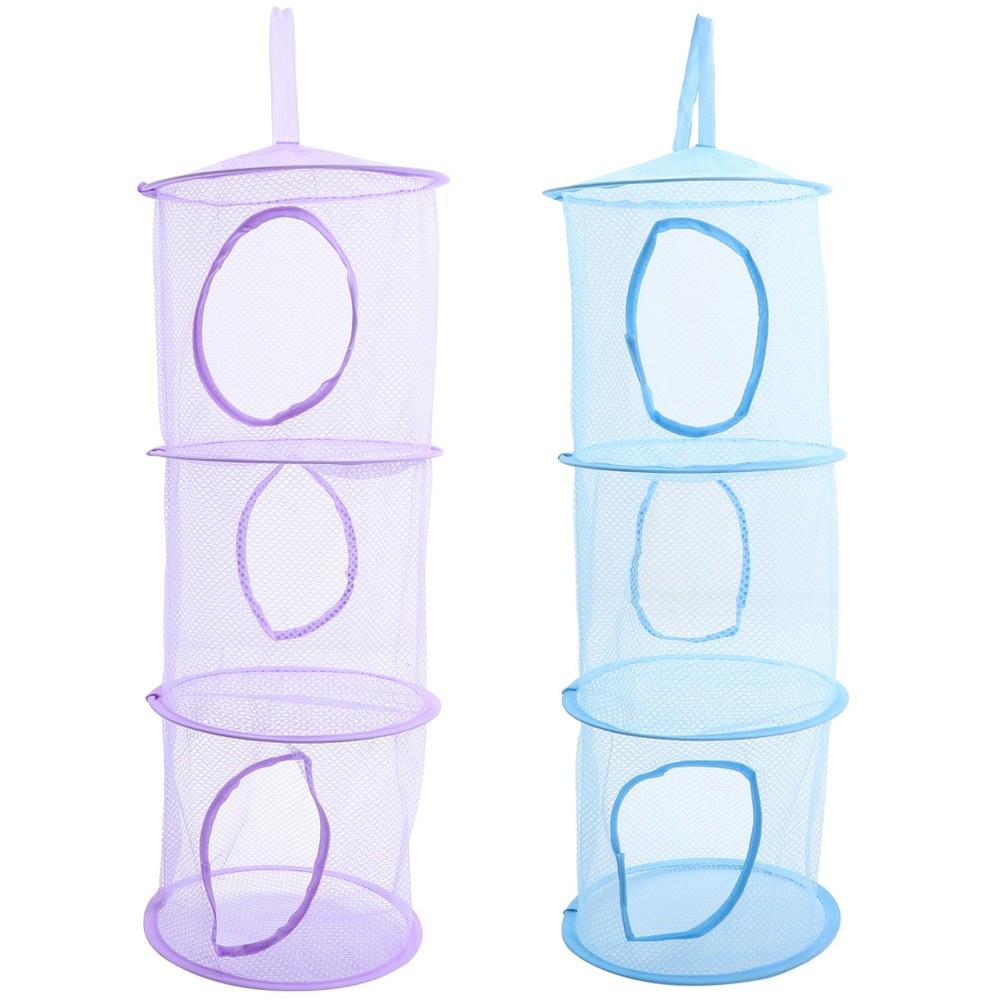 2 Pcs Mesh Hanging Drying Nets Foldable Multi Layer Drying Basket For Socks