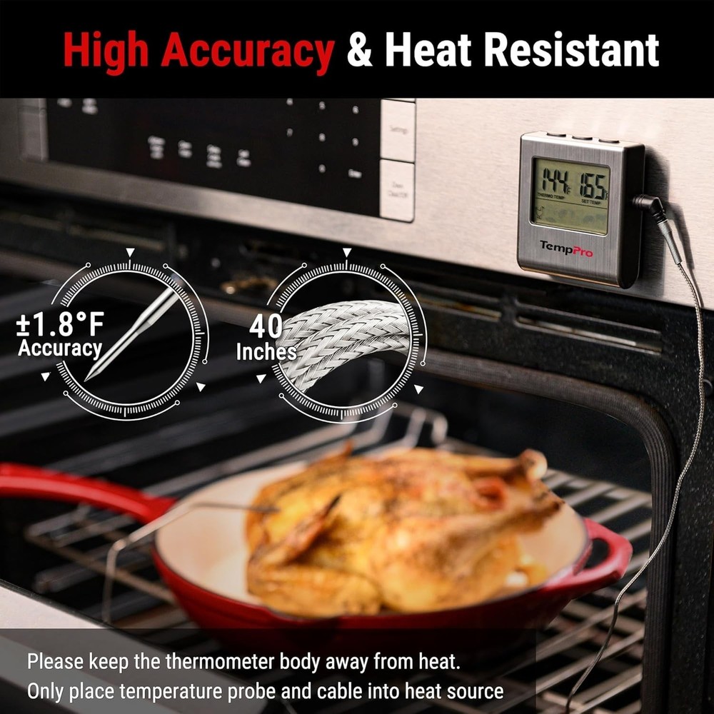 TP16 Large LCD Digital Meat Thermometer Timer Smoker Oven Kitchen BBQ