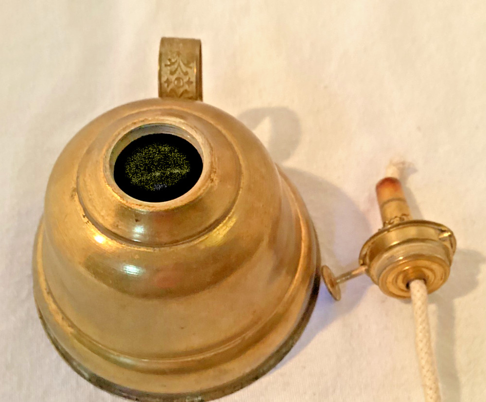 Antique Brass Miniature Lamp with Embossed Handle with string wick- i#5014