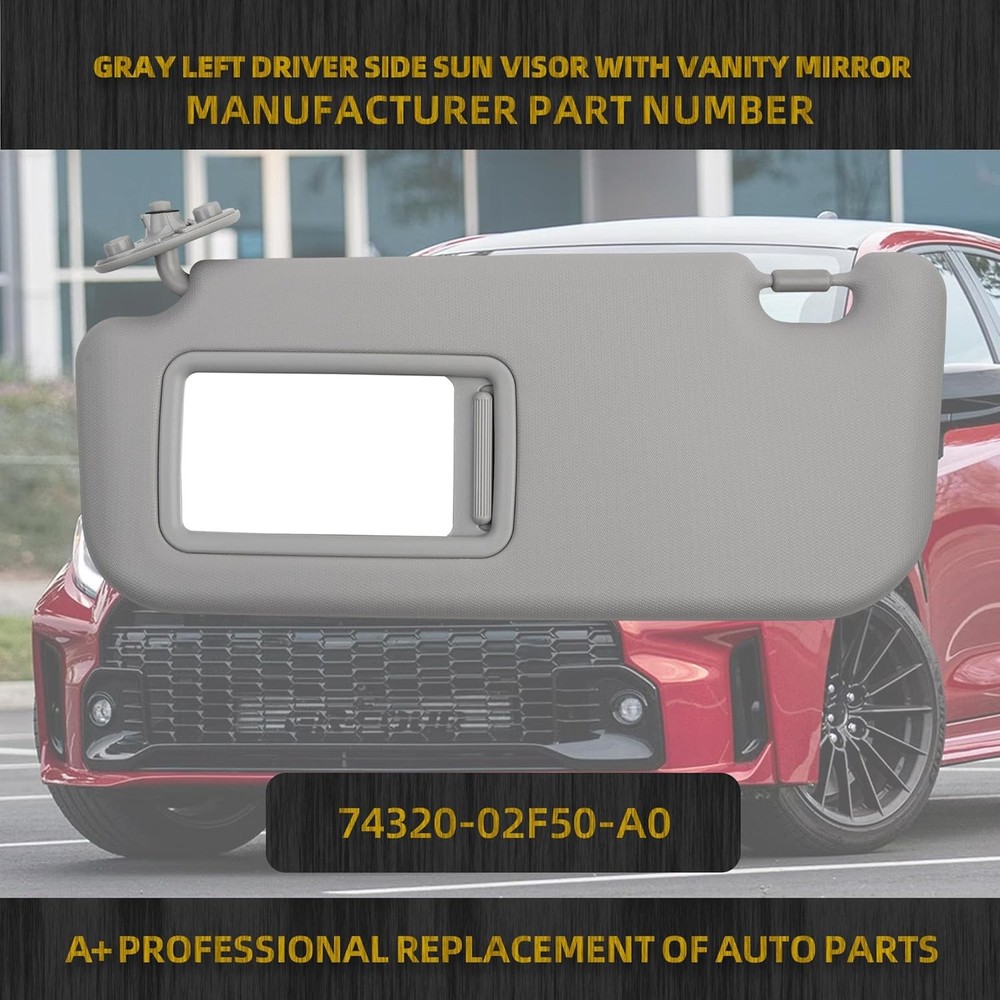 Gray Left Driver Side Sun Visor with Vanity Mirror Compatible with Toyota Coroll