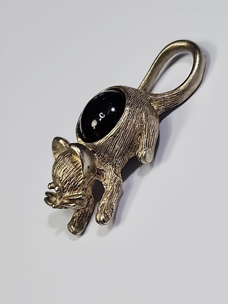 Mouse With Black Stone Lapel Pin Silver Color Metal