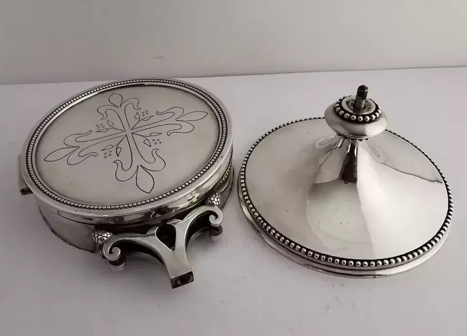Rare French Solid Silver & Bronze Standing Pyx Communion Wafer Box - Monstrance