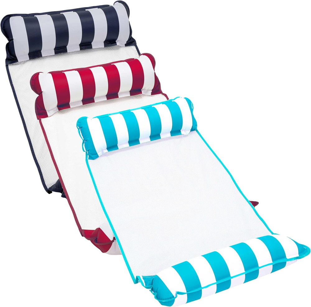 Aqua Monterey Hammock Pool Float - Three Pack - Light Blue, Navy & Burgundy/Whit