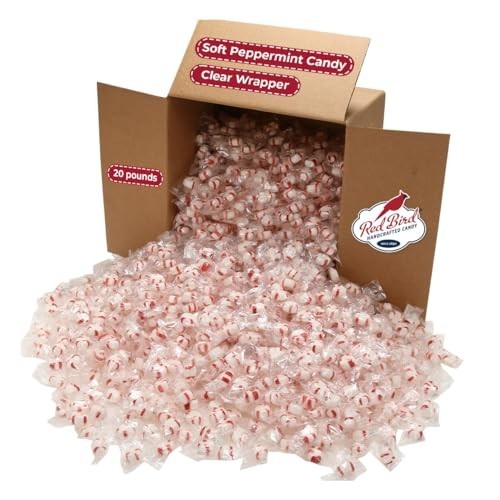 Bulk Soft Peppermint Candy Mints - Individually Wrapped, Clear Wrapper, 20 lb