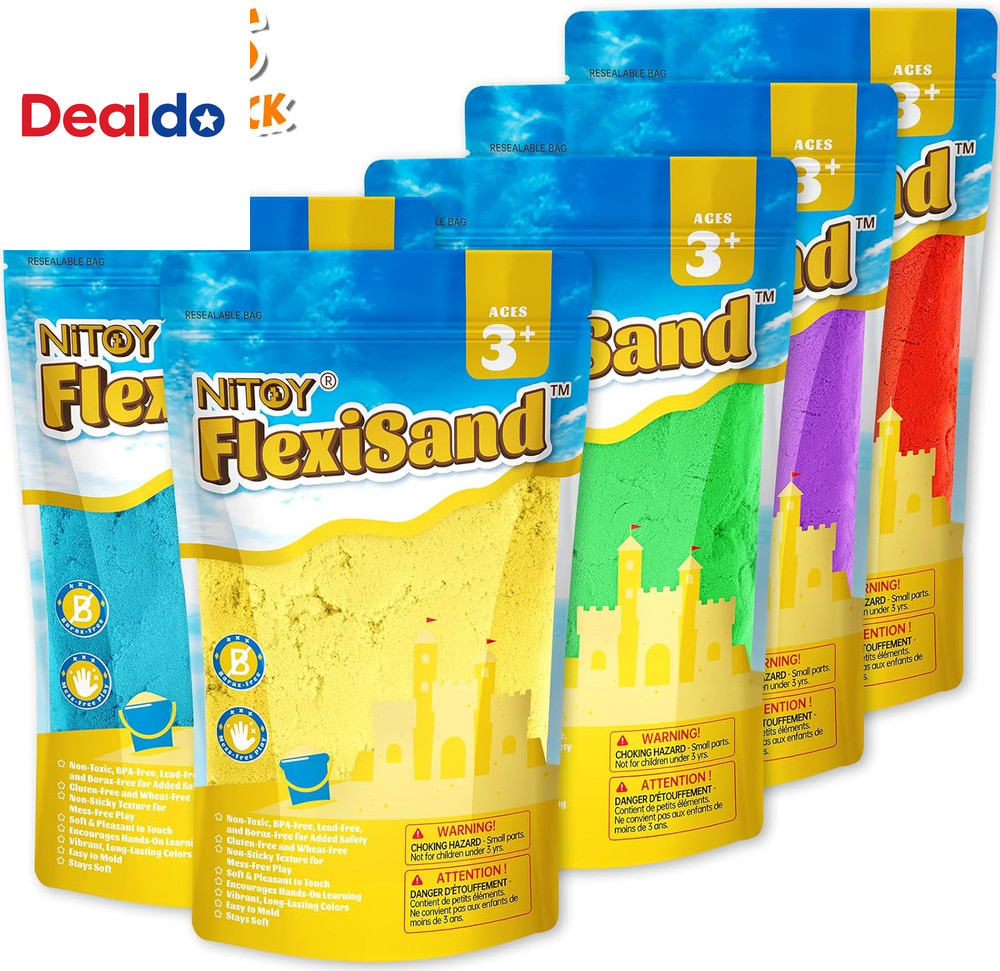 Flexisand Value Pack 11Lbs of 5 Colored Moldable Self-Sticking Sand,Never Dries