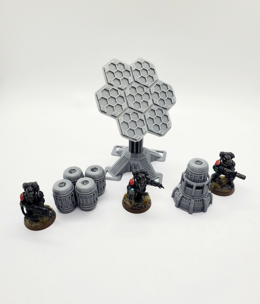 3d Printed Terrain Solar Array w/Energy Cells for Tabletop Gaming. 3D Wargaming