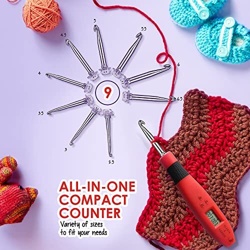 Light Up Crochet Hook Set with Case, Counting Crochet Hook Set Digital for Red