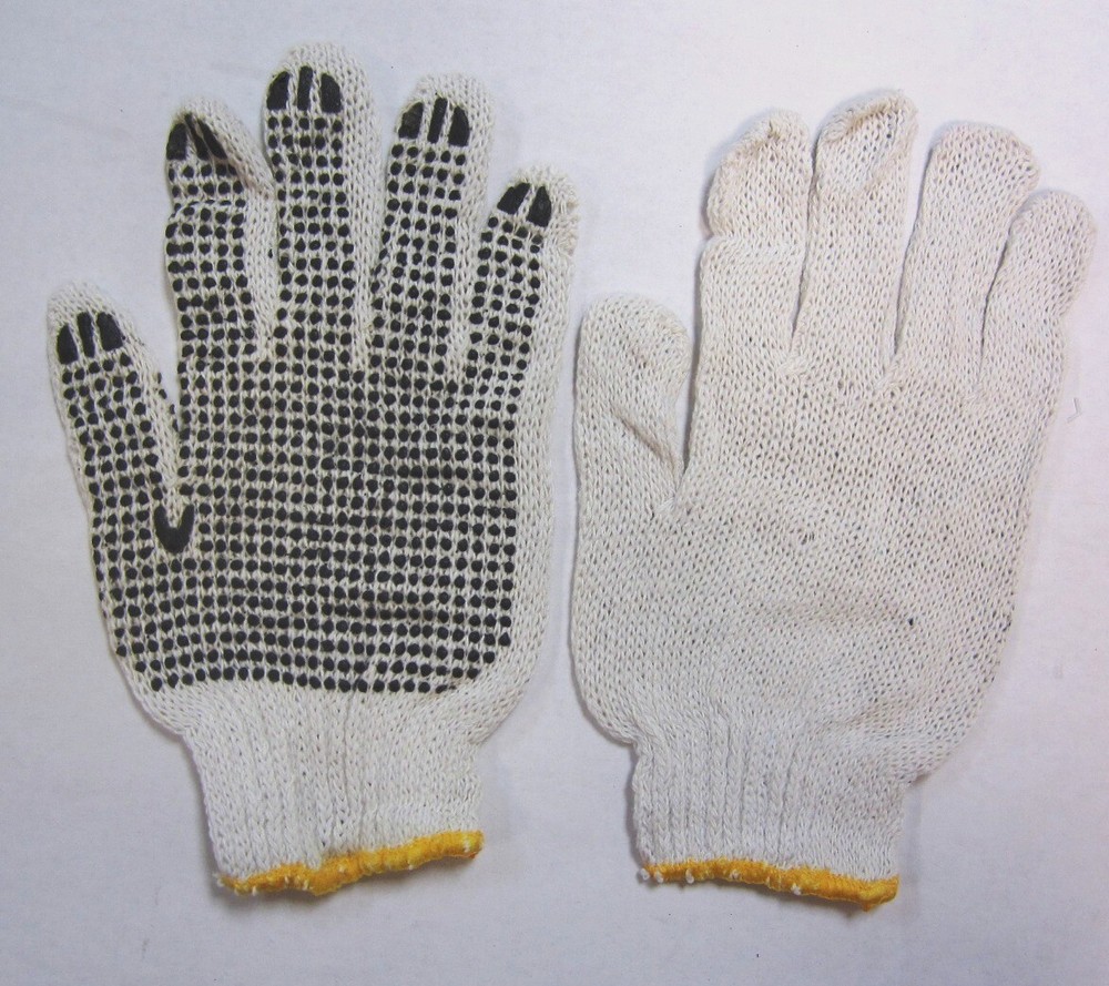 Men's Black Single Dot Work Gloves Industrial Grade White Cotton