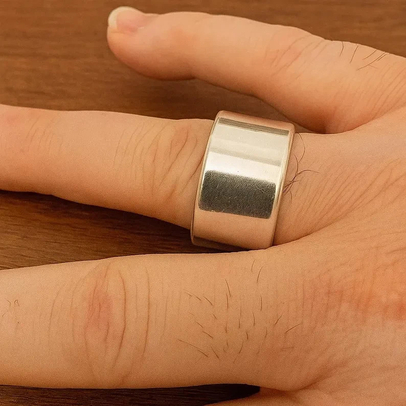 Handmade Sterling Silver Wide Band Ring, Smooth Thick Statement Ring, All Size