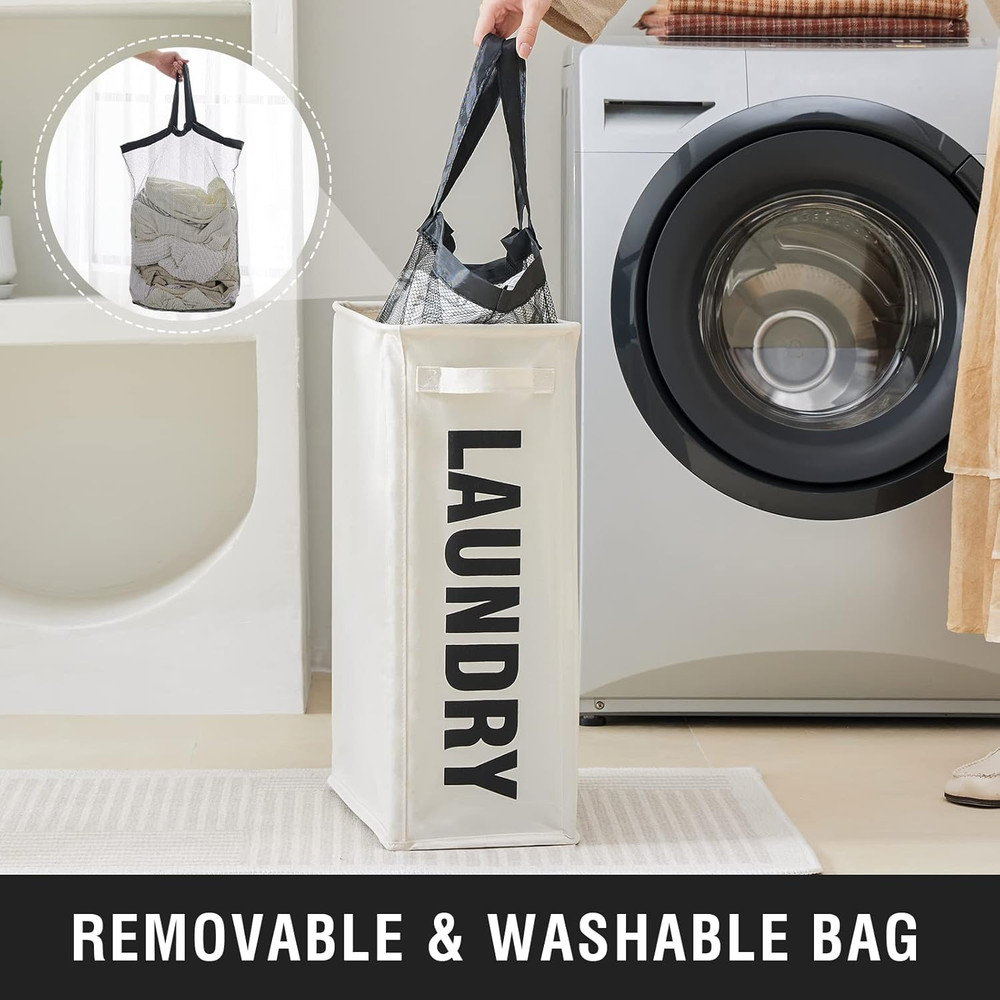 Slim Laundry Hamper with Removable Inner Bag and Side Handles, 45L Small Laundry
