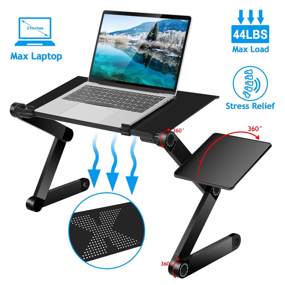 Folding Laptop Table Computer Desk Stand Bed Sofa w/Mouse Pad Adjustable Legs