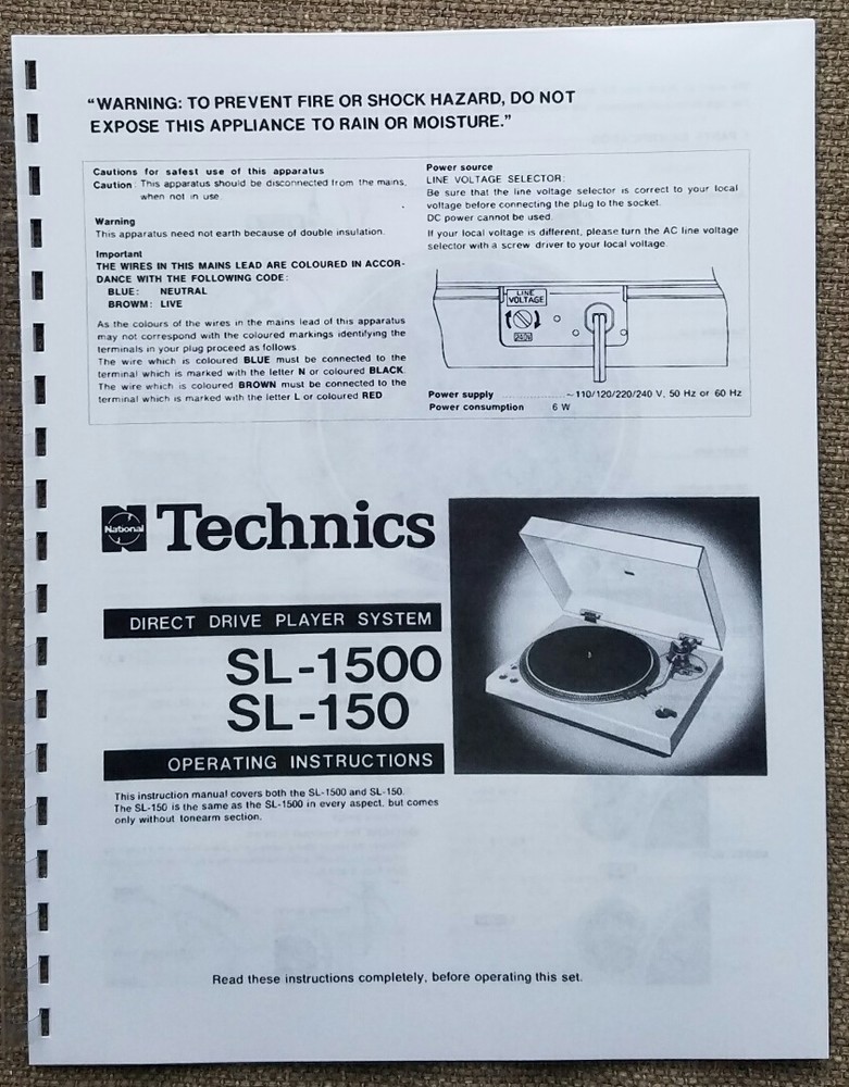 Technics SL-1500 / SL-150 Turntable Owners Manual
