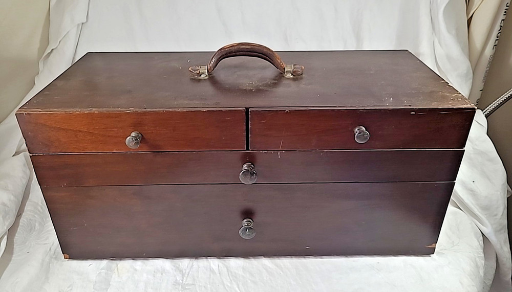 Vtg. Handmade 4 Drawer Machinists Chest Toolbox - Large