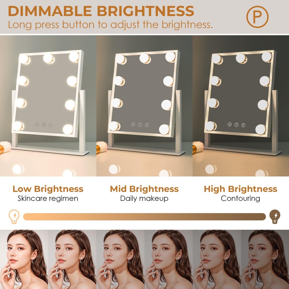 LuxeVue Vanity Mirror with Lights, Makeup Mirror with 3 Lighting Modes, Light...