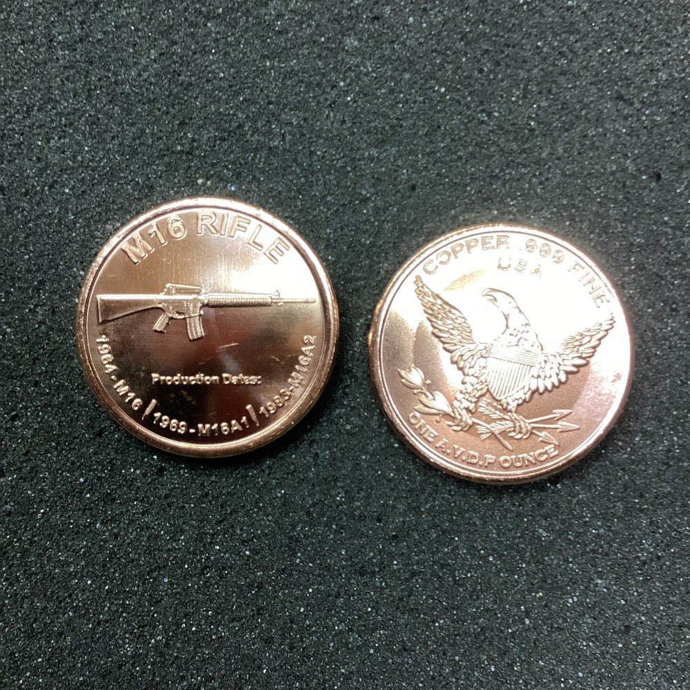 1 oz Copper Round - M16 designed .999 fine copper eagle