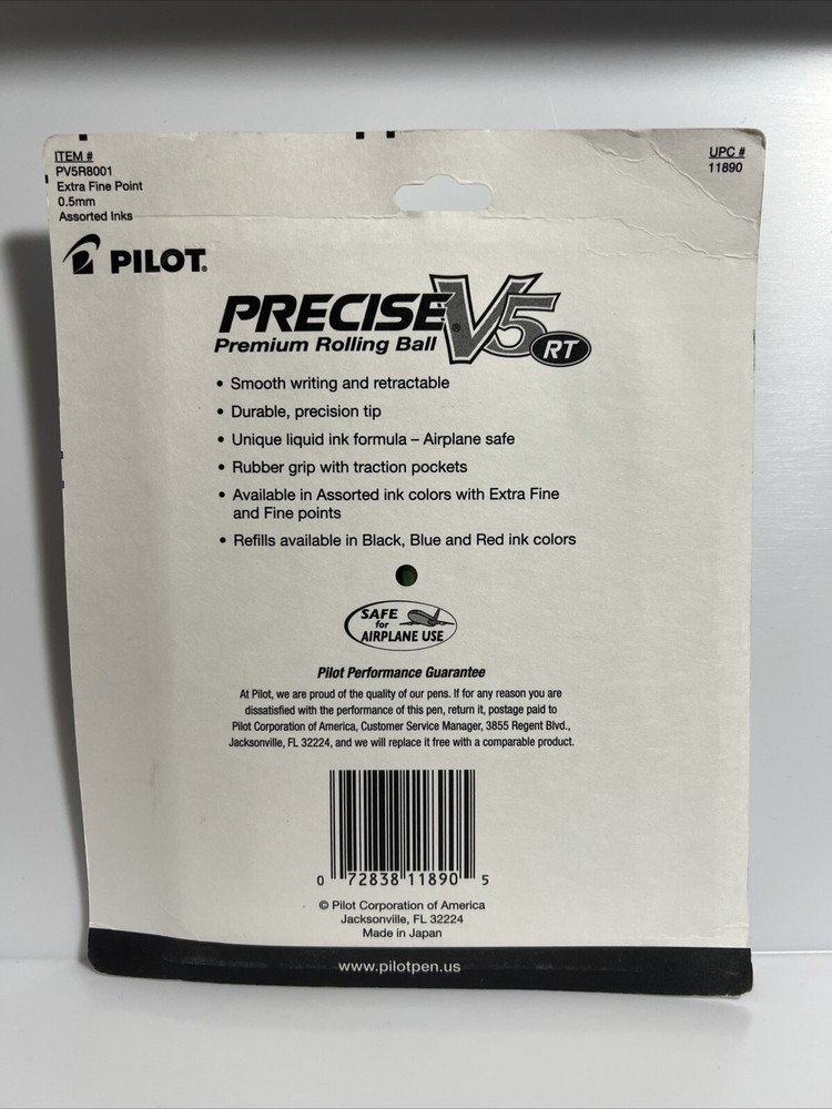 Pilot Precise V5 Retractable Rolling Ballpens, Extra Fine, Assorted 8 Pack 0.5mm