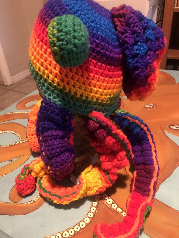 Kraken octopus crocheted hat Bold Multicolored