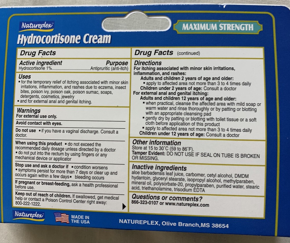 Natureplex Hydrocortisone 1% Cream Maximum Strength 1.5oz